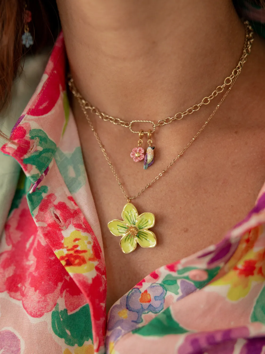 Nach Bijoux fleur jaune collier porcelaine doré 47 cm