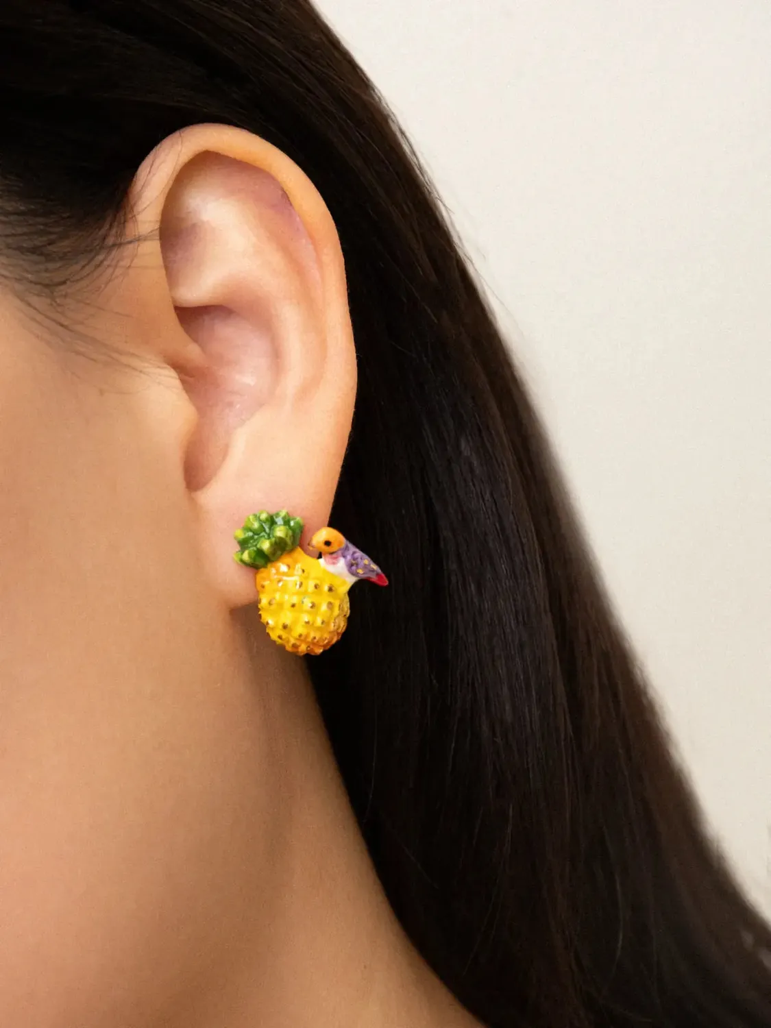 Nach Bijoux Ananas oiseau puces boucles d’oreilles porcelaine 2 cm