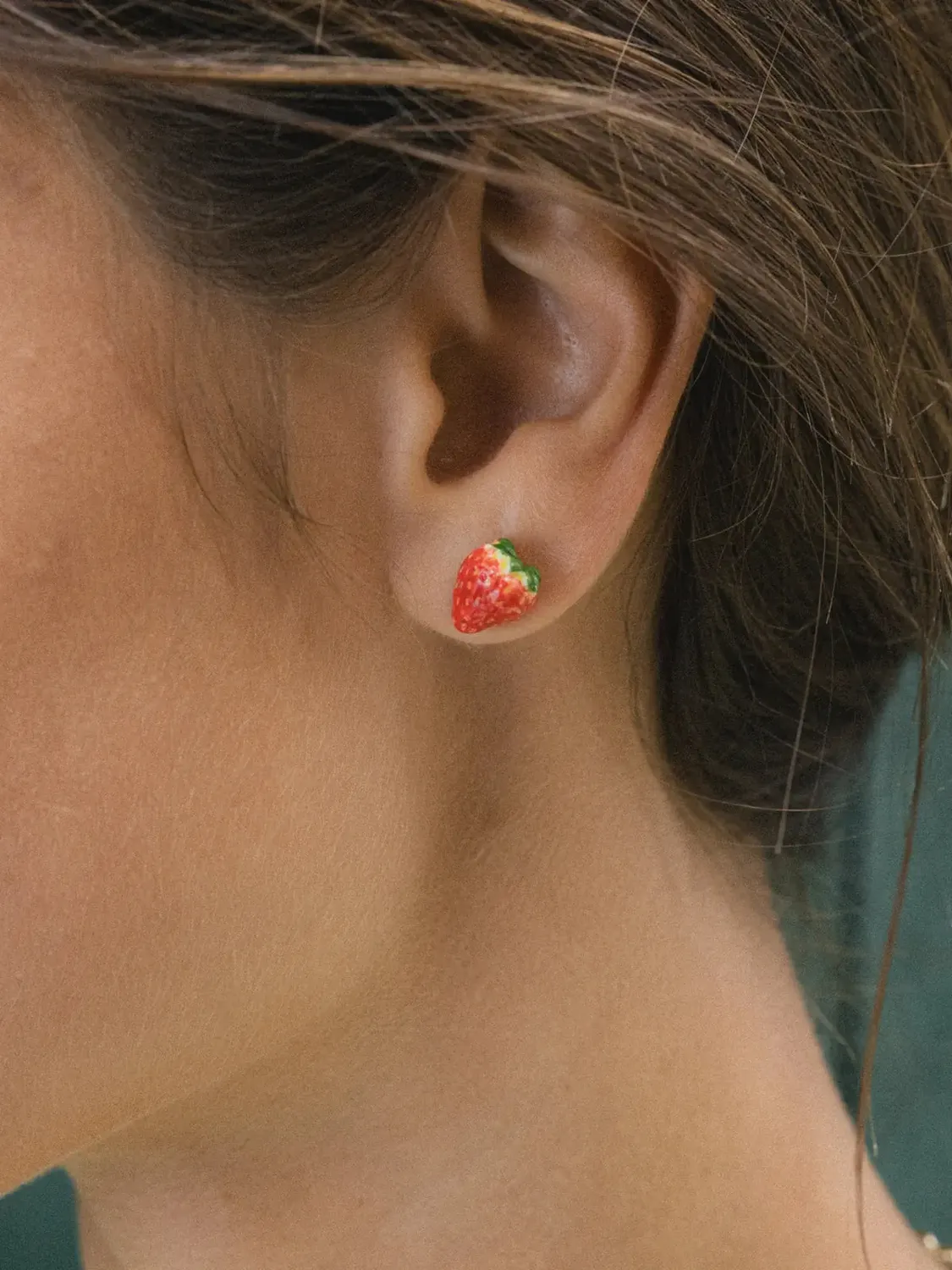 Nach Bijoux Puces fraise boucles doreilles porcelaine rouge
