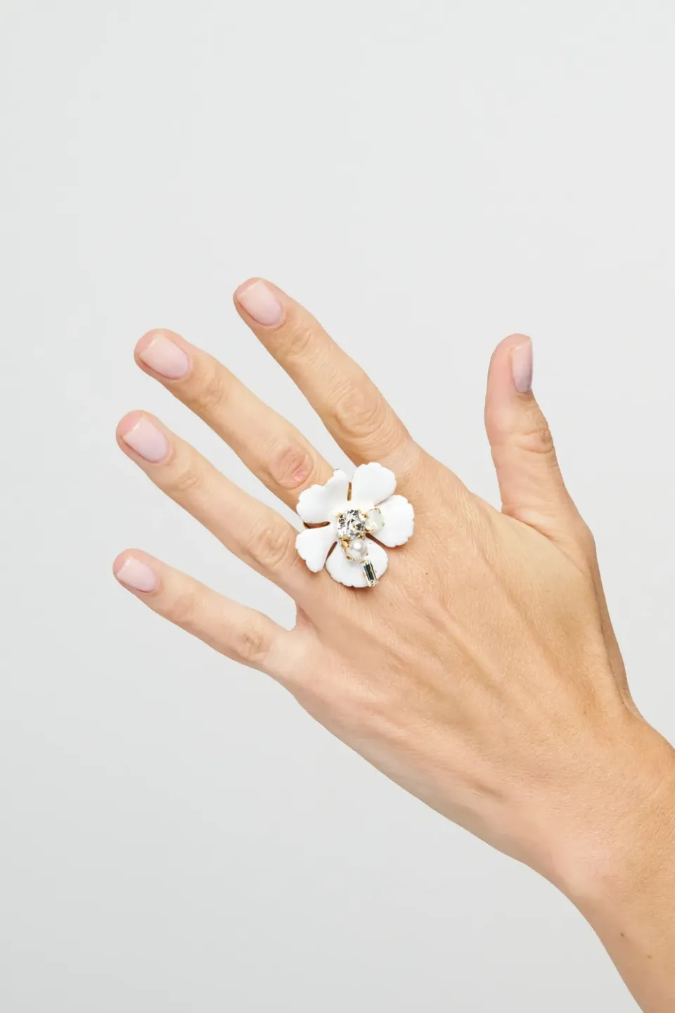 Philippe Ferrandis Ischia bague fleur émail blanc ajustable