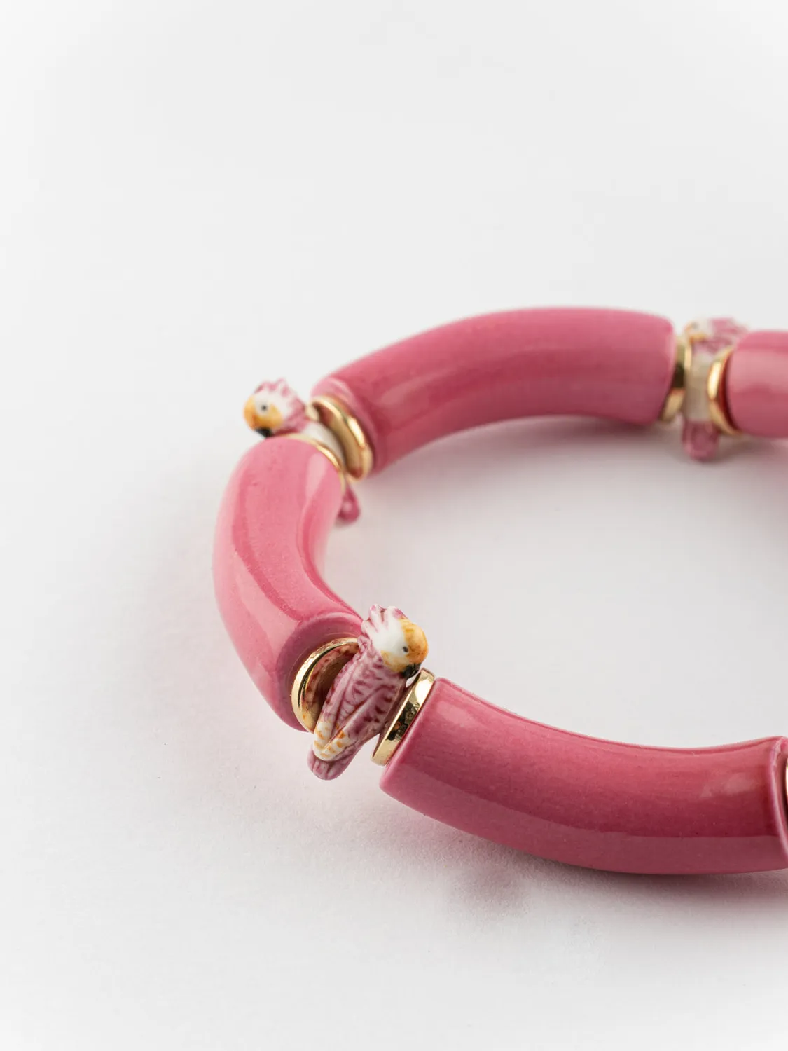 Nach Bijoux perles roses cacatoès bracelet porcelaine verre