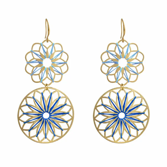 Nao de Paris Sakura Blue boucles d'oreilles dorées 6 cm
