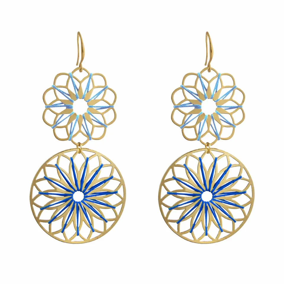 Nao de Paris Sakura Blue boucles d'oreilles dorées 6 cm