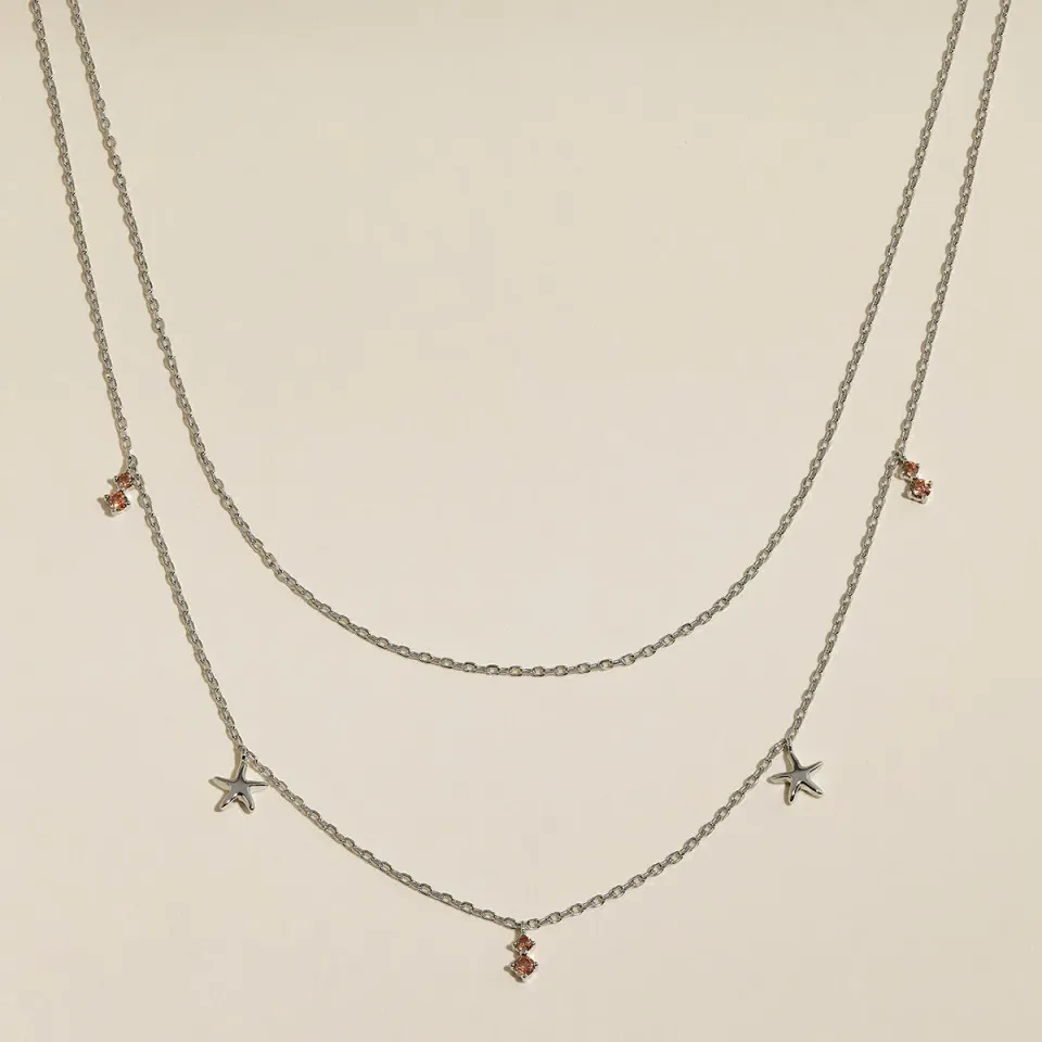 Astrid & Miyu Starfish Double Chain collier argent
