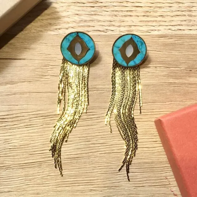 Nao de Paris Marhani boucles d'oreilles doré nacre 9,5cm