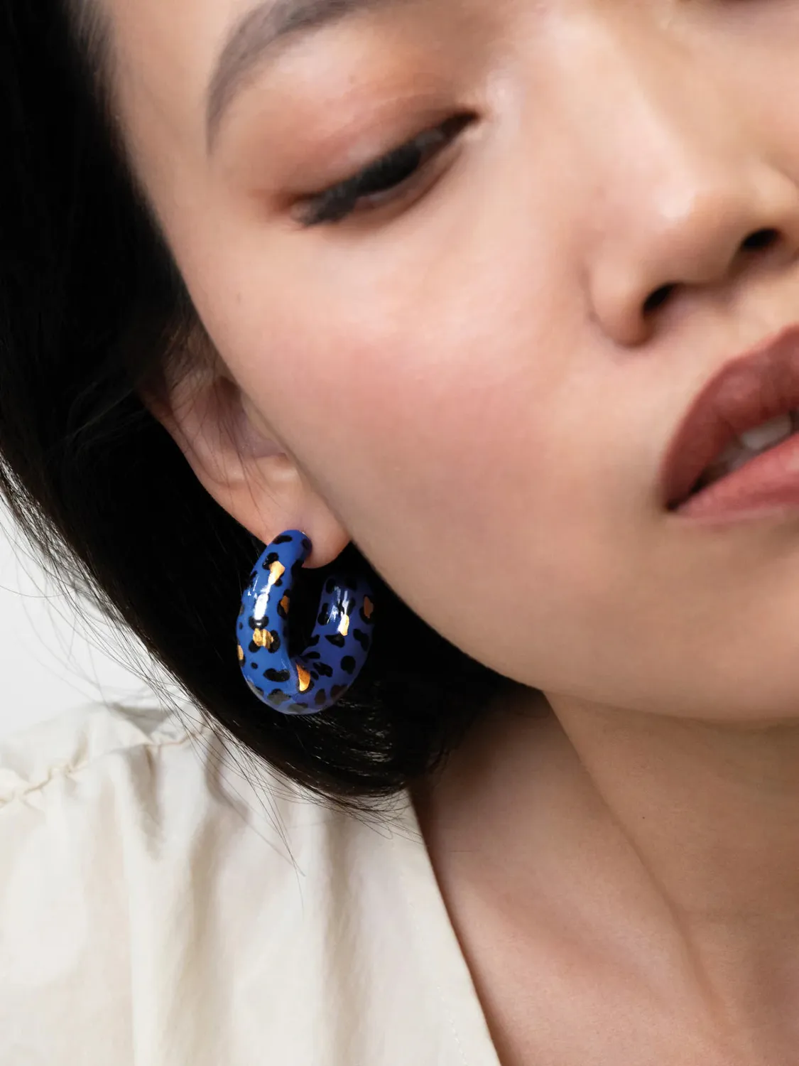 Nach Bijoux Léopard boucles d'oreilles maxi bleu doré
