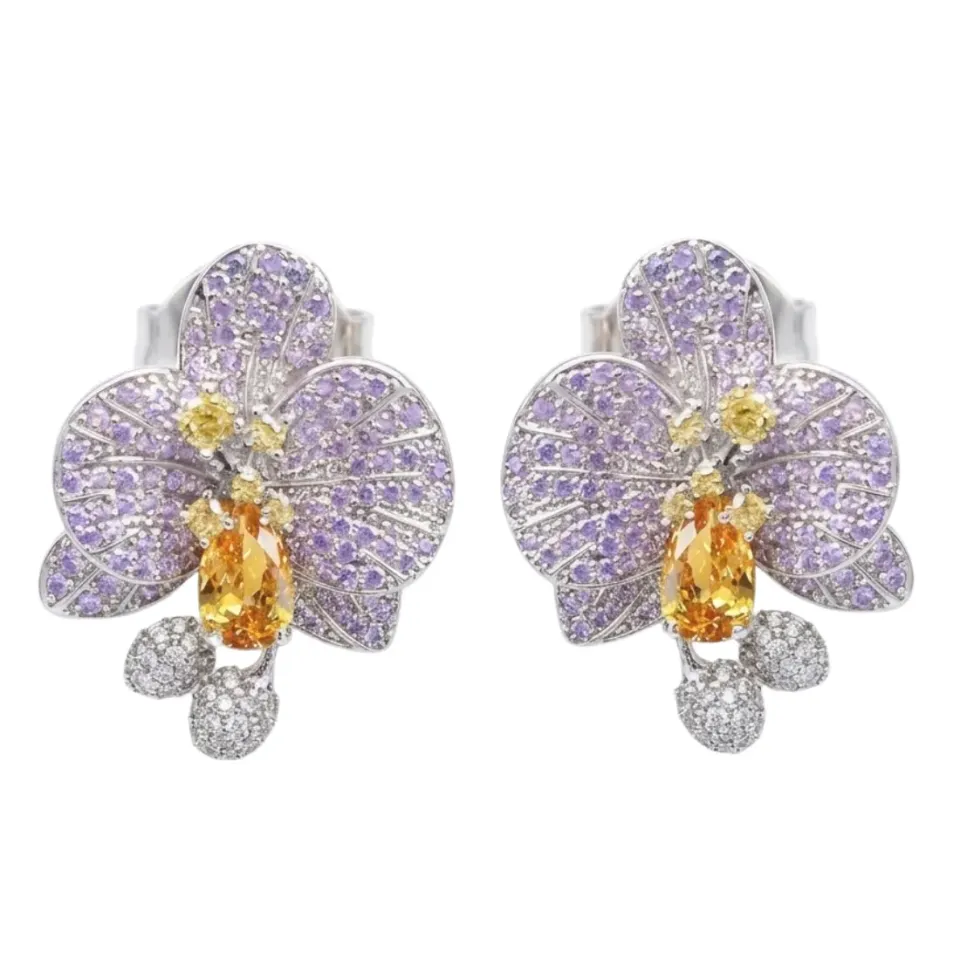 Nao de Paris Orchidée Mauve boucles d'oreilles zirconium