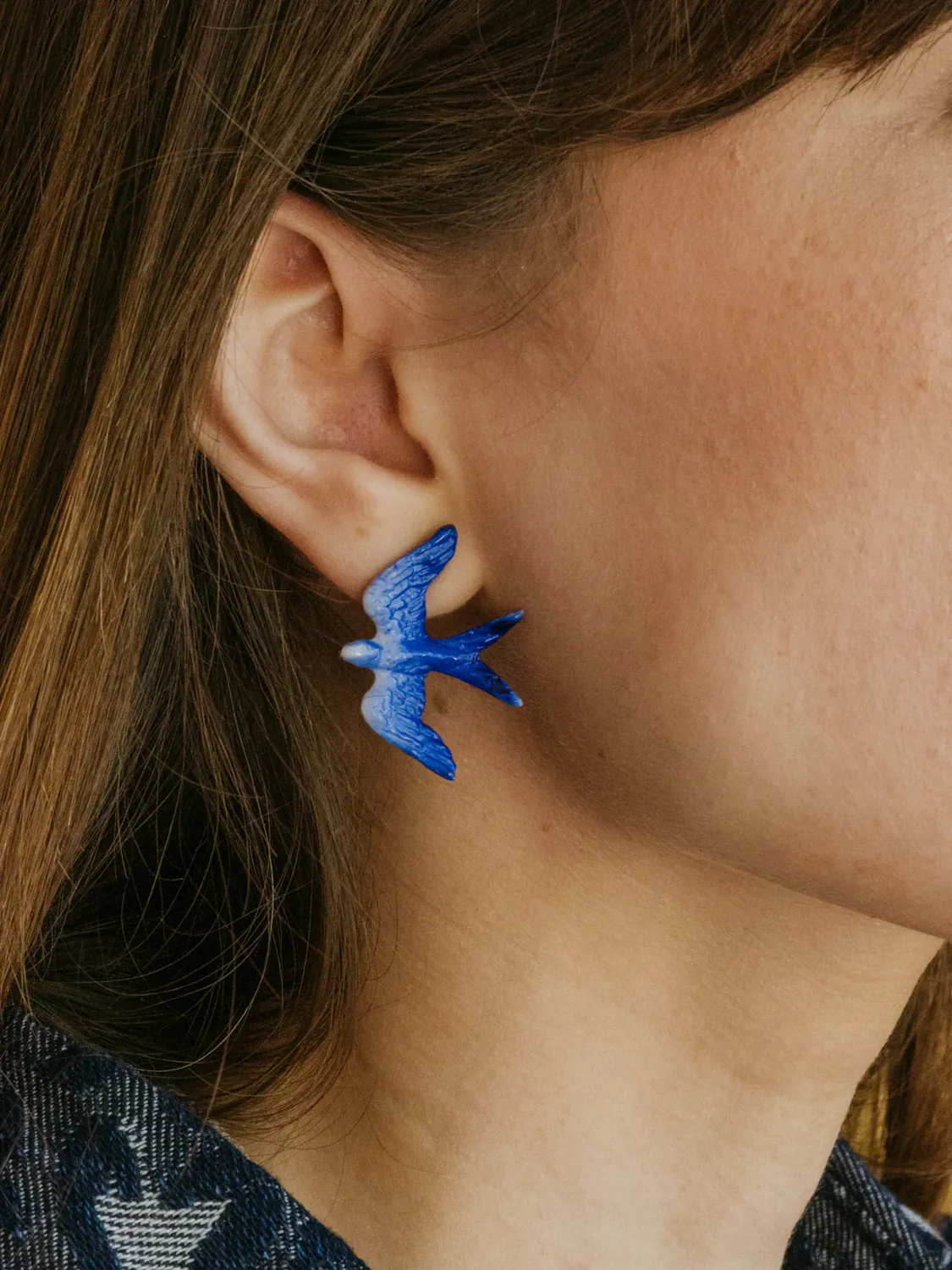 Nach Bijoux Hirondelles puces boucles d’oreilles bleues