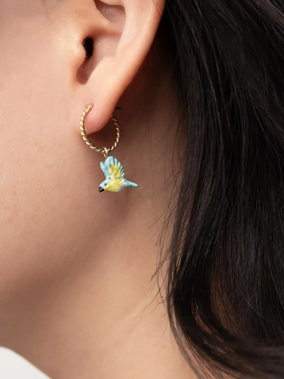 Nach Bijoux Mini créole Paruline bleue boucle d'oreille à l'unité porcelaine