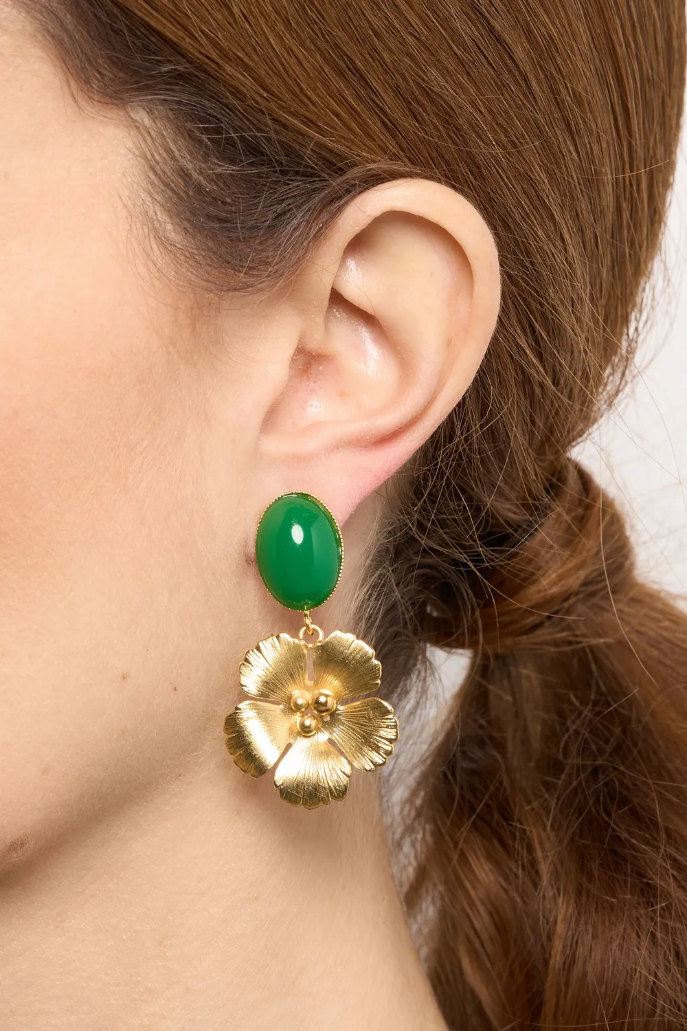 Philippe Ferrandis Magnolia boucles d'oreilles clips vert noir