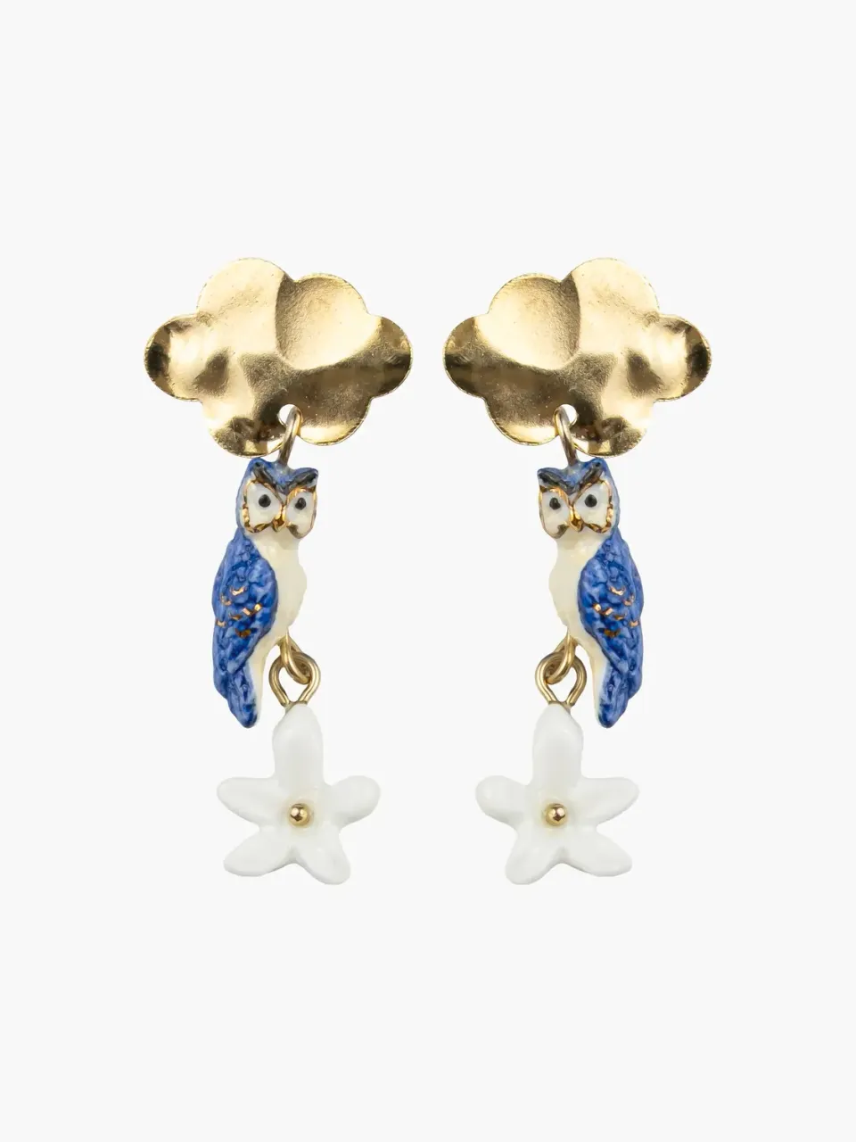 Nach Bijoux Nuage chouette et jasmin boucles doreilles bleues