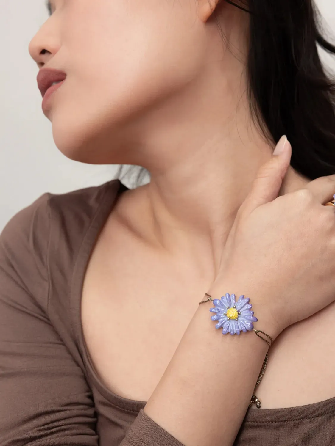 Nach Anémone bleue bracelet cordon irisé ajustable