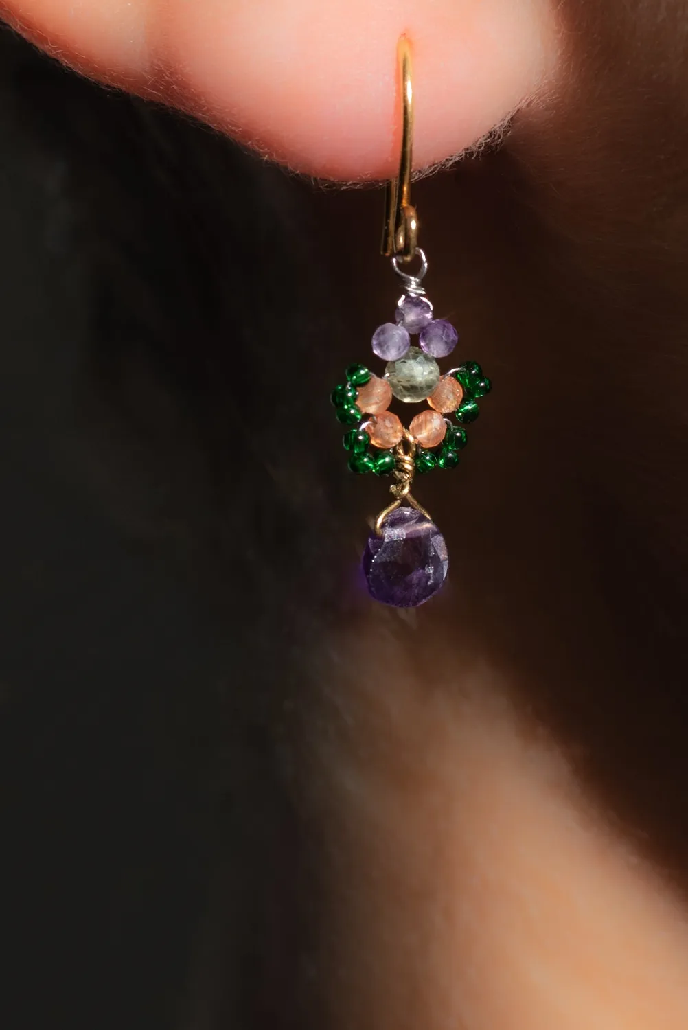 Le Fourbi de Capucine P5 boucles d'oreilles améthyste péridot