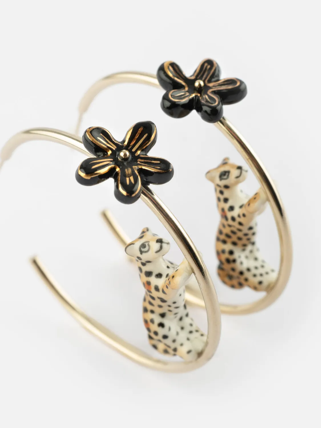 Nach Idole Sauvage Créoles Rondes Léopard fleur porcelaine 44 mm