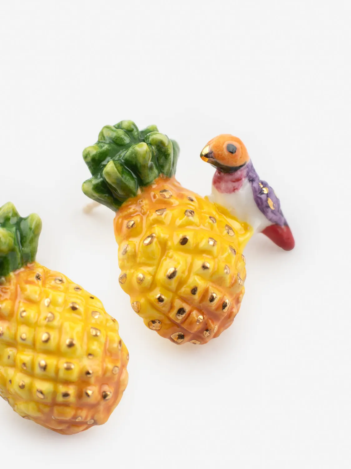 Nach Bijoux Ananas oiseau puces boucles d’oreilles porcelaine 2 cm