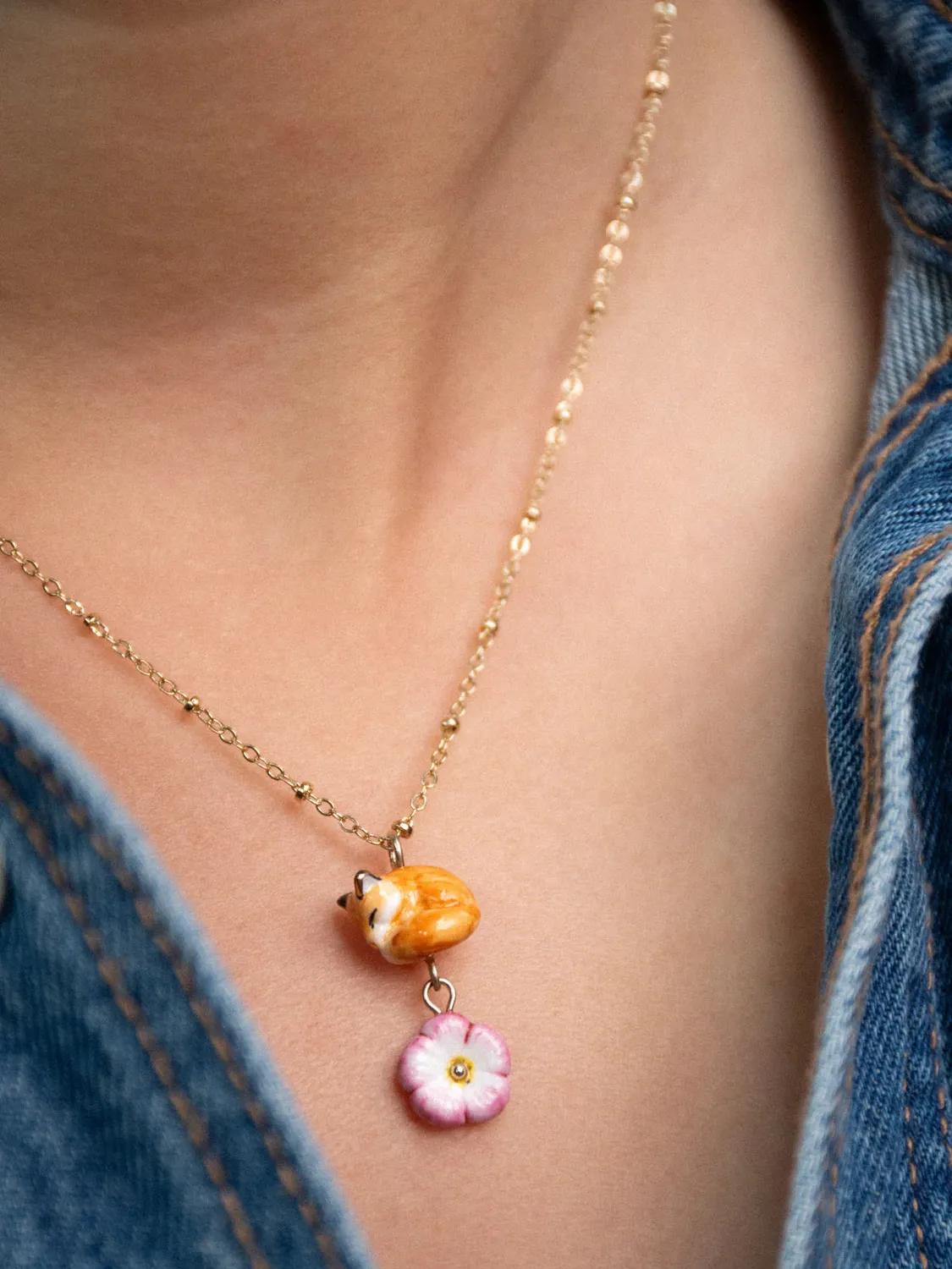 Nach Bijoux collier renard endormi rose céleste