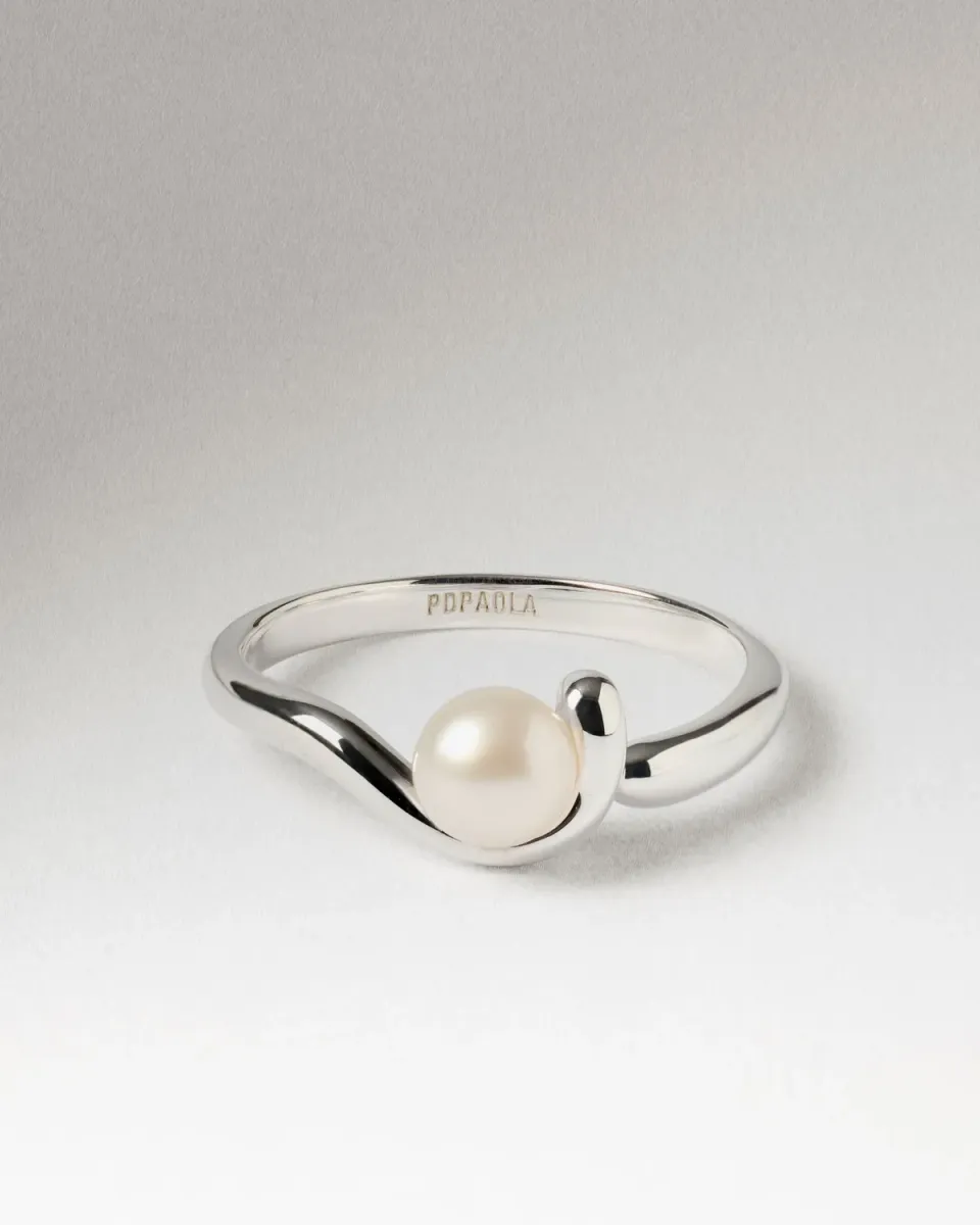 PDPAOLA La Perla Aura bague perle blanche