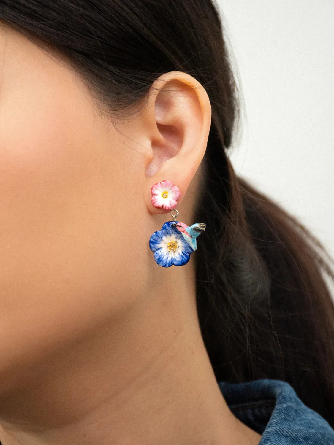 Nach Bijoux célestes colibri boucles pendantes roses 3,8 cm