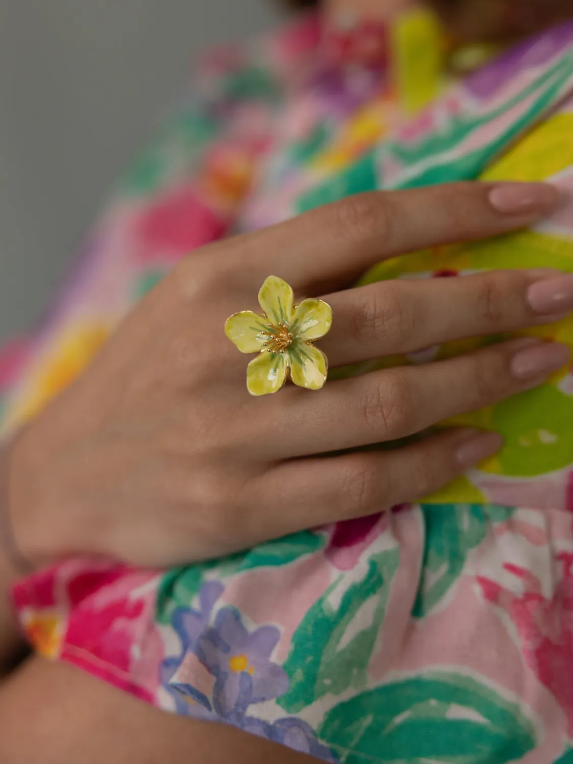 Nach Bijoux fleur jaune bague porcelaine ajustable