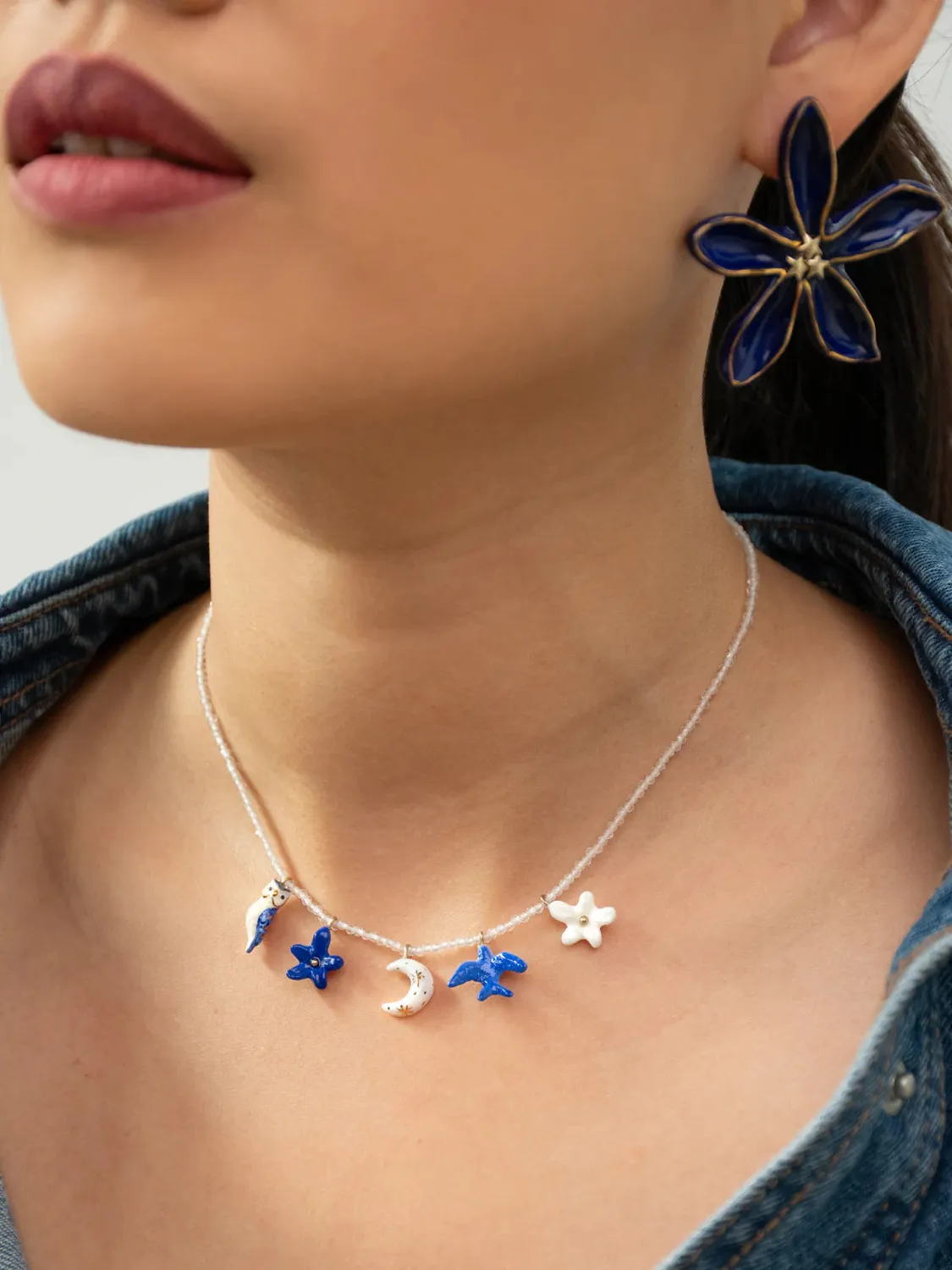 Nach Bijoux collier multi cosmic et perles cristal 44 cm