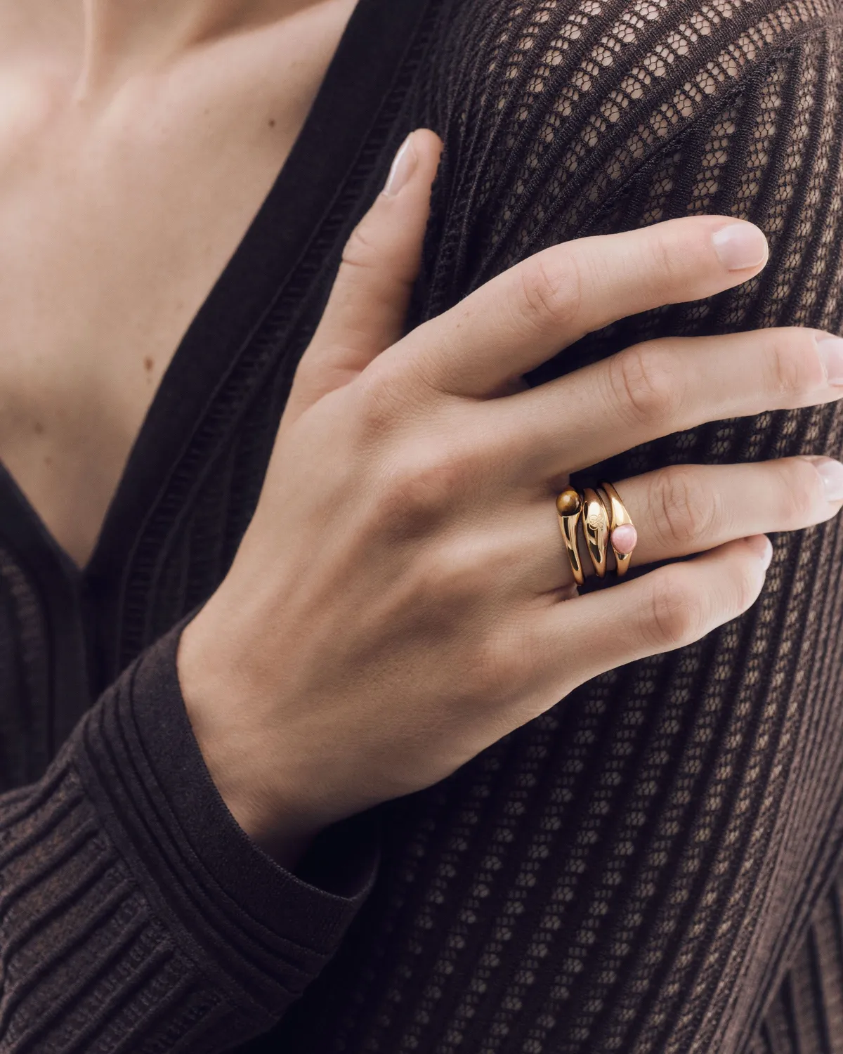 PDPAOLA Onda bague dorée vague taille 14