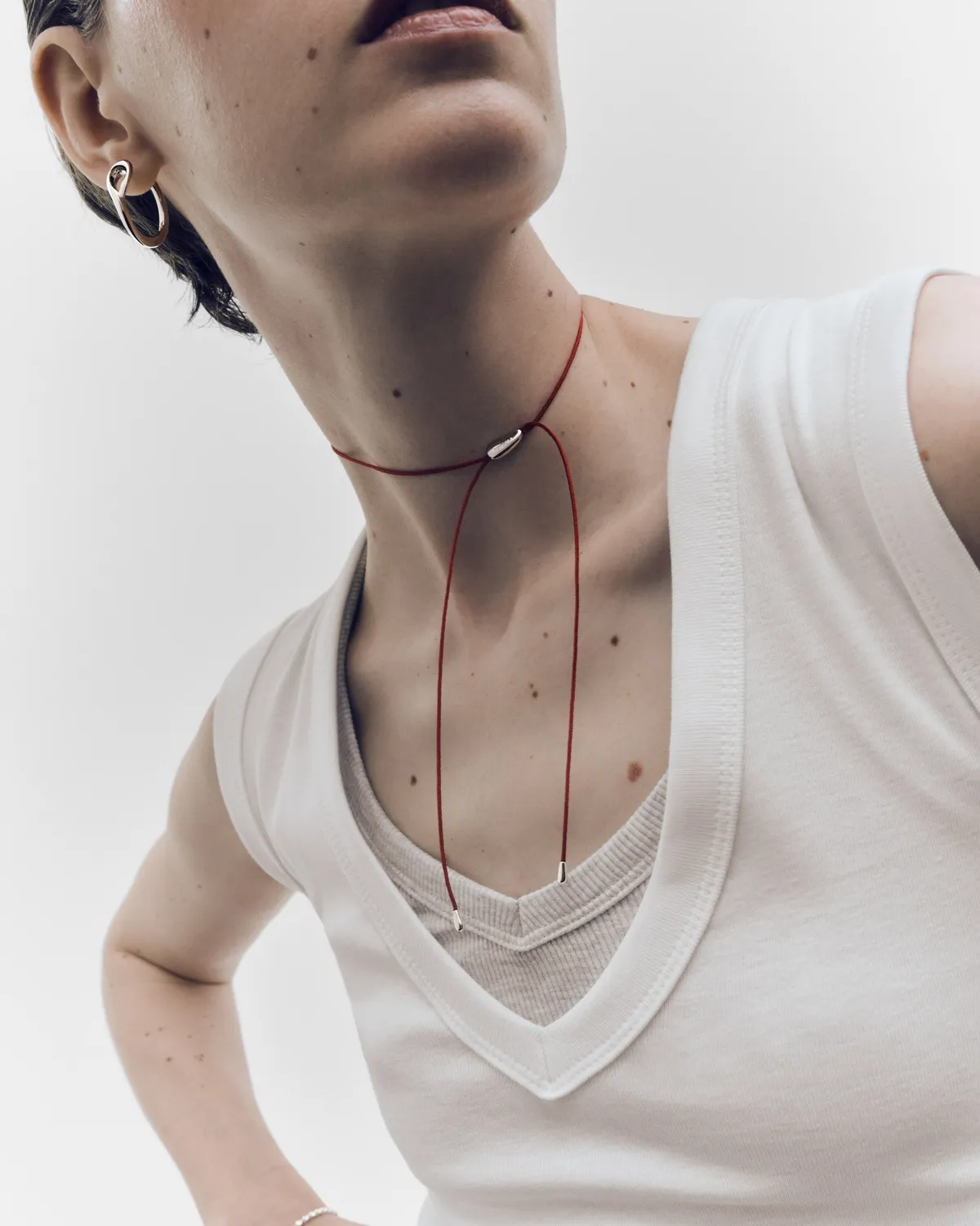 PDPAOLA Rodeo collier cordon rouge argent