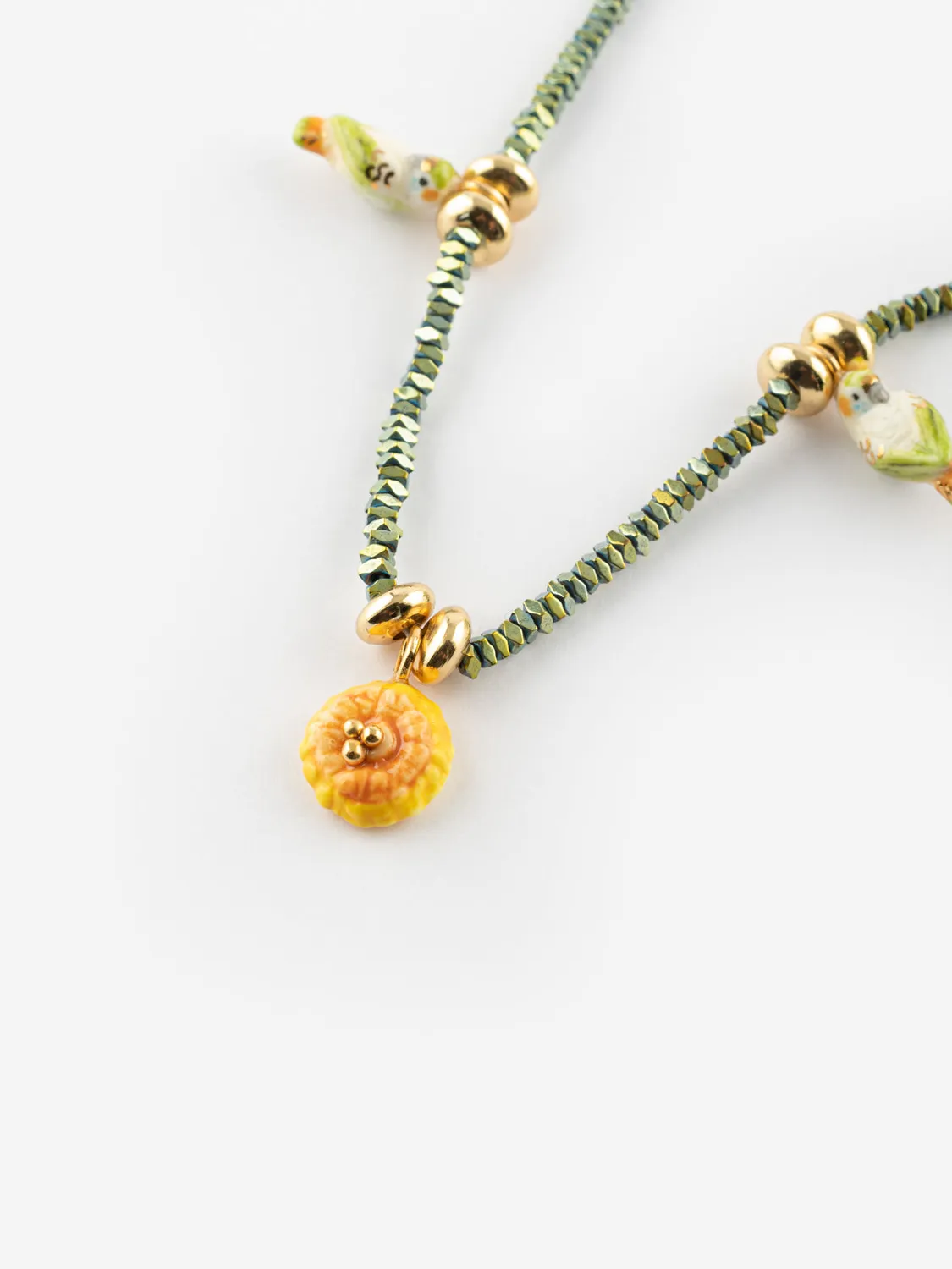 Nach Bijoux perruches pissenlits collier hématite verte