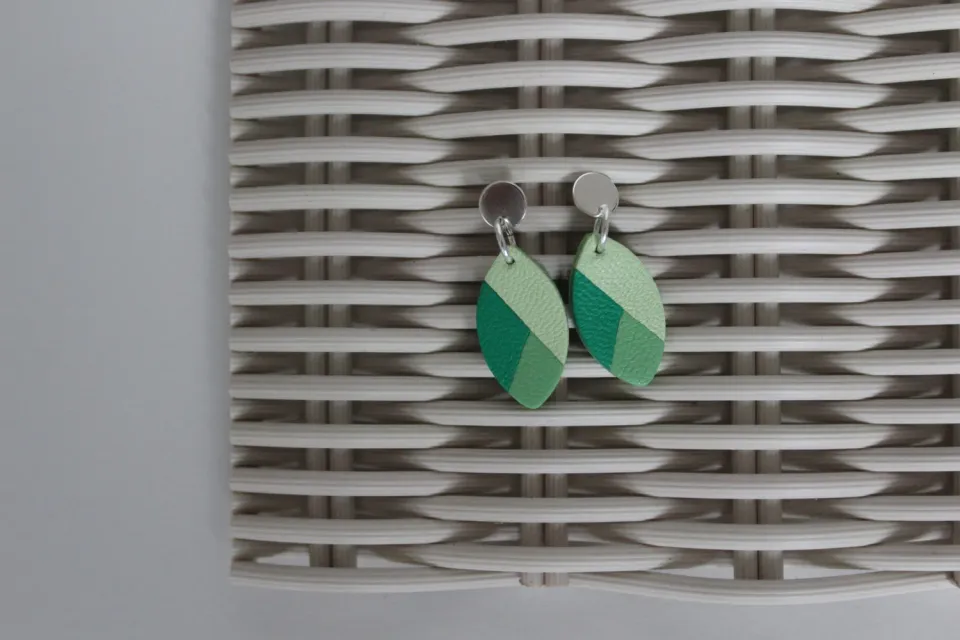 Drelin boucles d'oreilles cuir vert trio argent 925