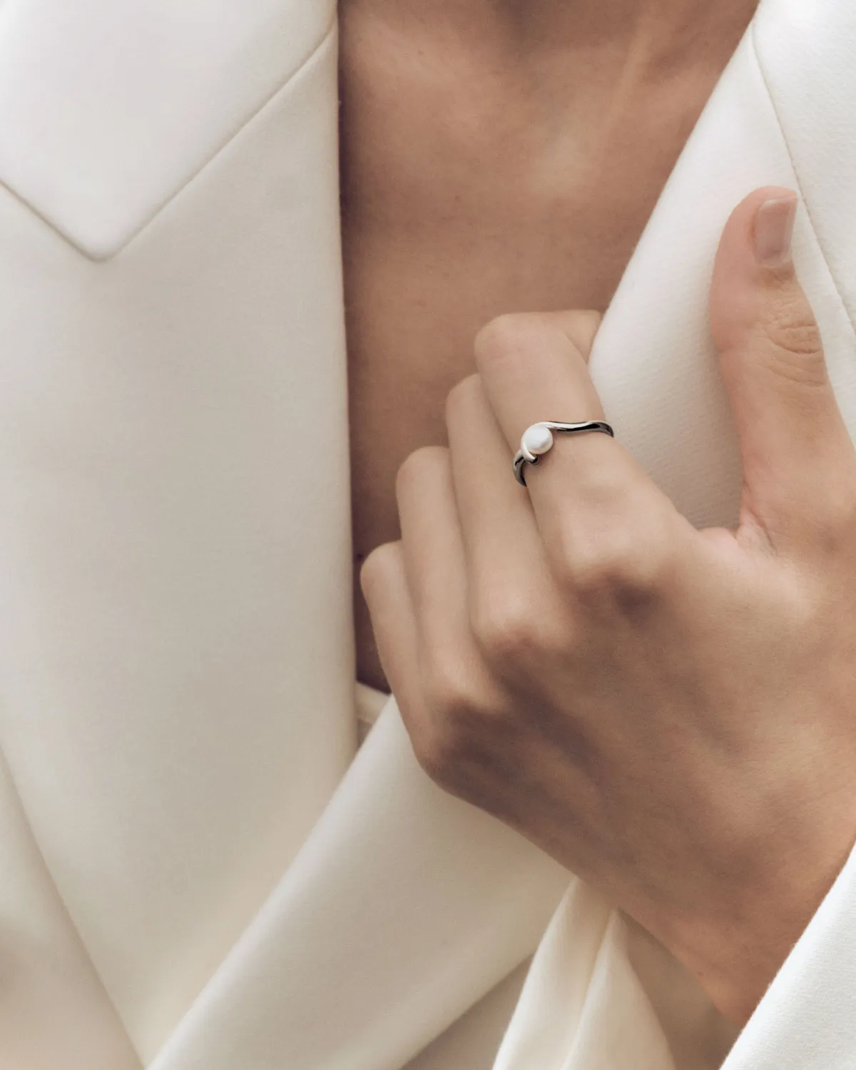 PDPAOLA La Perla Aura bague perle blanche