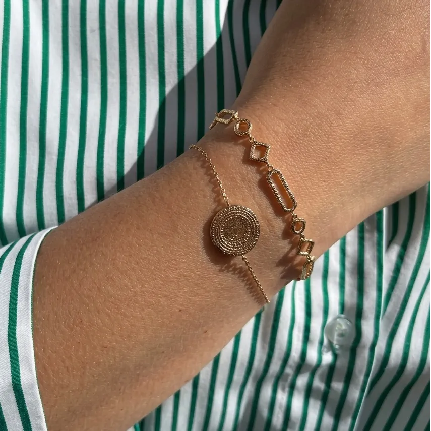 Nao de Paris Médaille Gravée bracelet plaqué or 18 cm