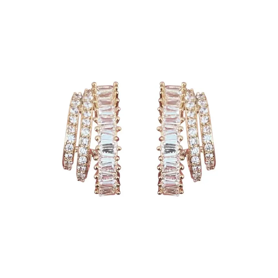 Nao de Paris 3 créoles boucles d'oreilles dorées zirconiums 1,5 cm