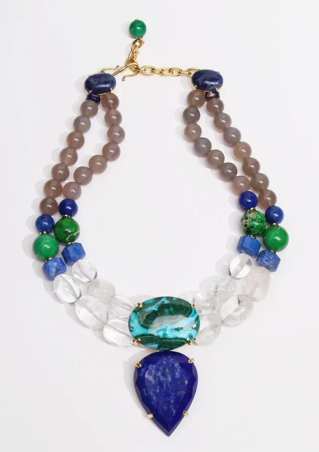 Philippe Ferrandis Lapis Chrysocole collier deux rangs bleu