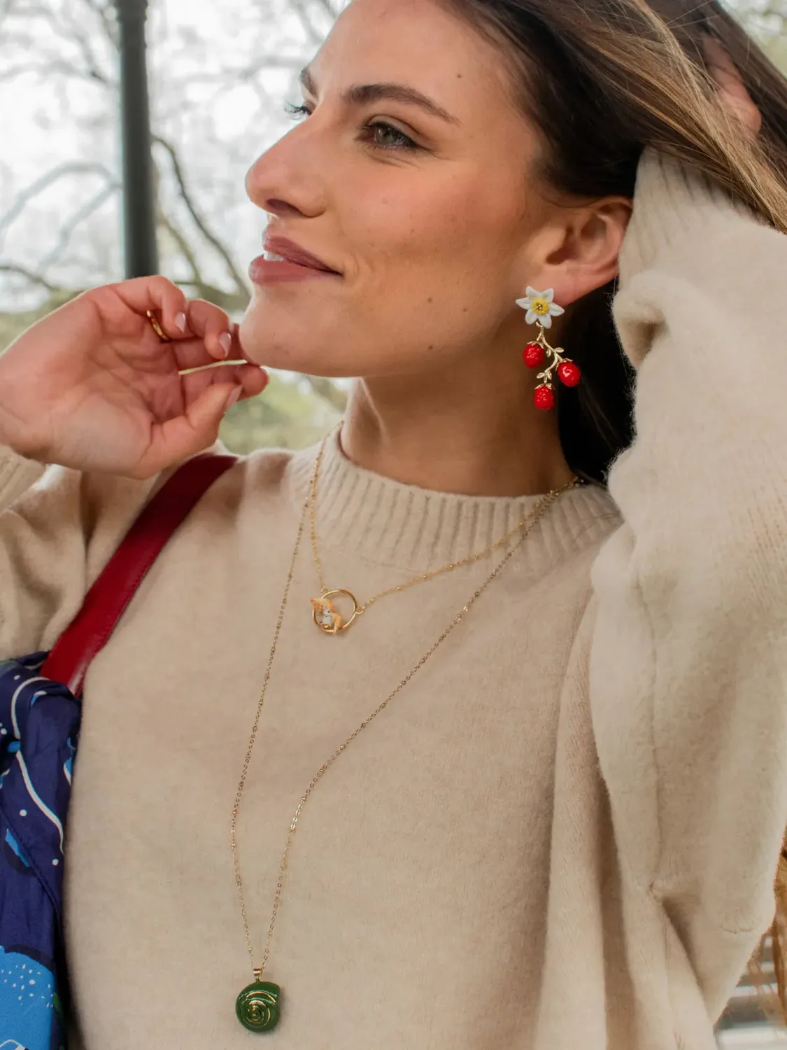 Nach Bijoux Collier chouette en vol porcelaine dorée