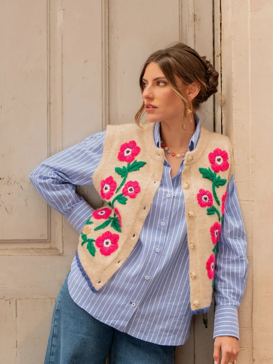 Nach Bijoux anémones édition limitée gilet brodé S/M