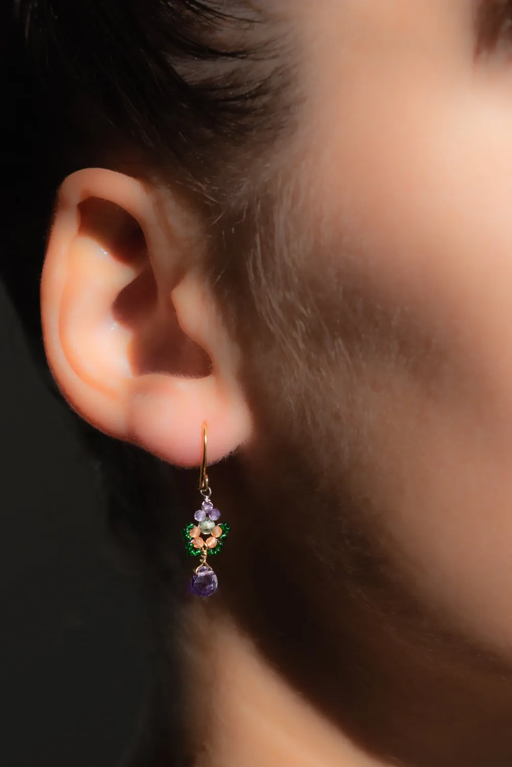 Le Fourbi de Capucine P5 boucles d'oreilles améthyste péridot