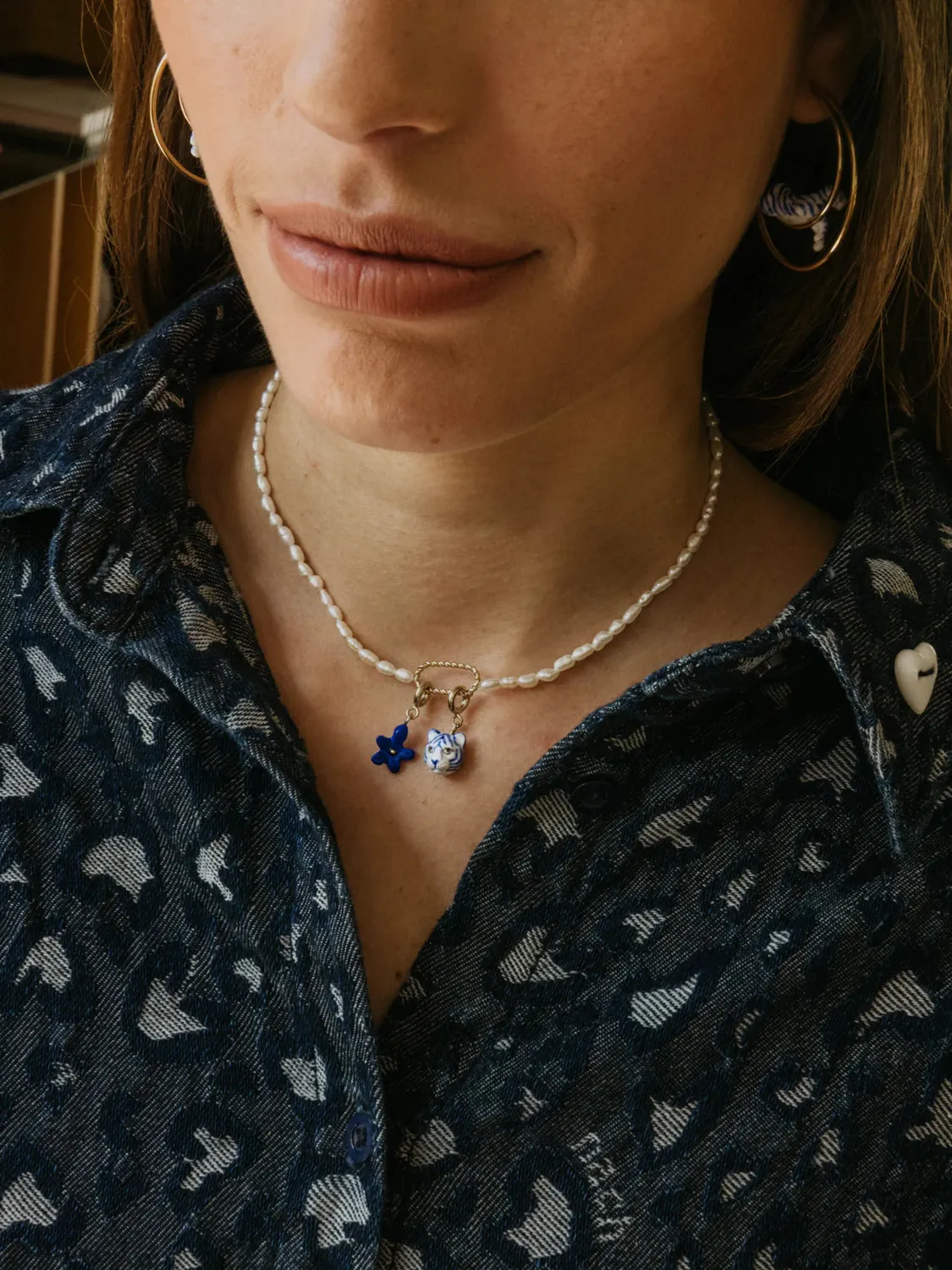 Nach Bijoux jasmin bleu charm's porcelaine fleur bleue