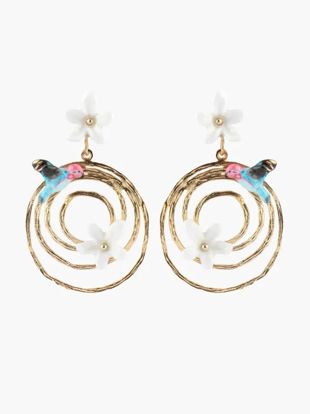 Nach Bijoux Tourbillon Jasmin et Colibri boucles d'oreilles porcelaine