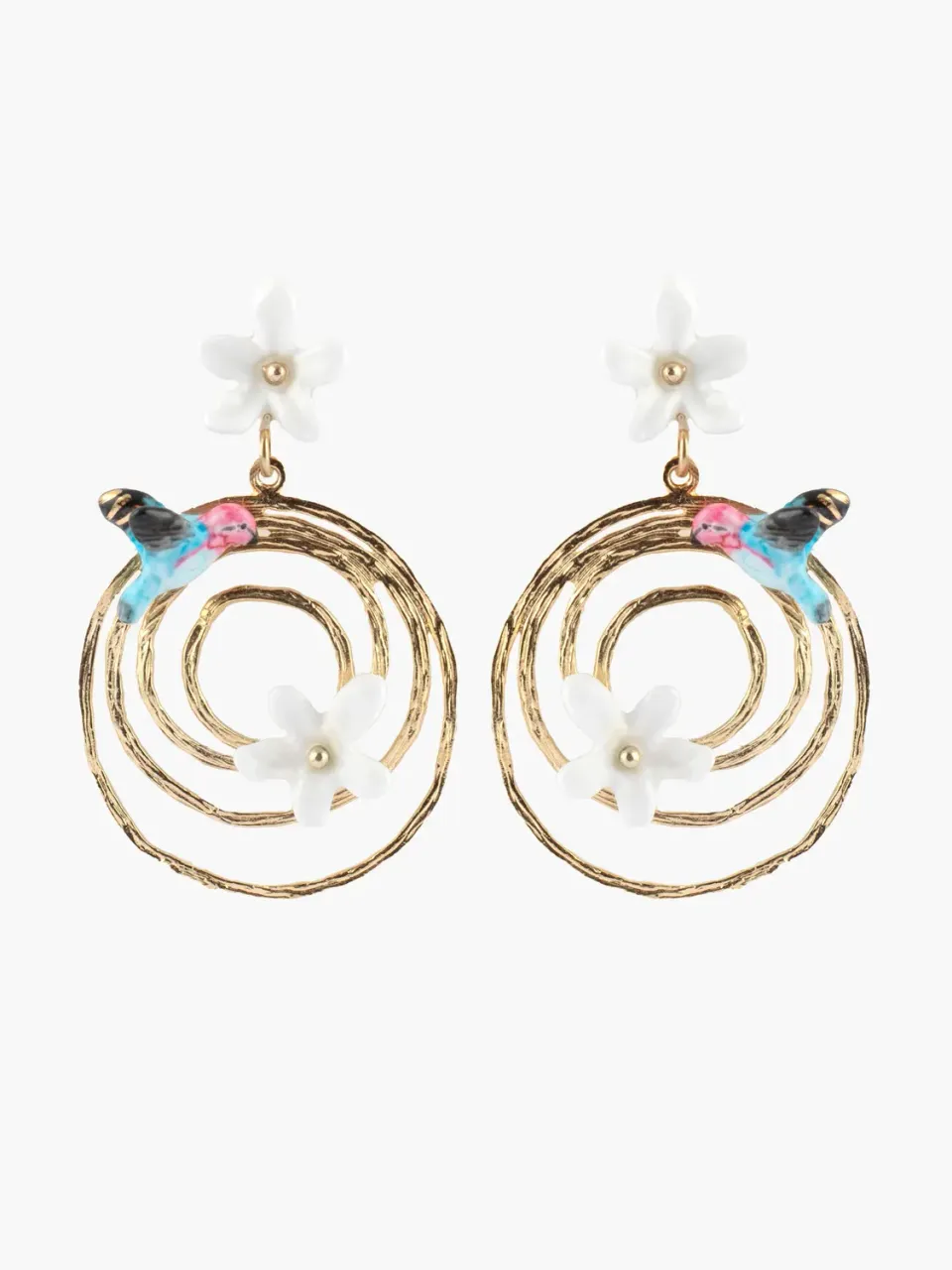 Nach Bijoux Tourbillon Jasmin et Colibri boucles d'oreilles porcelaine