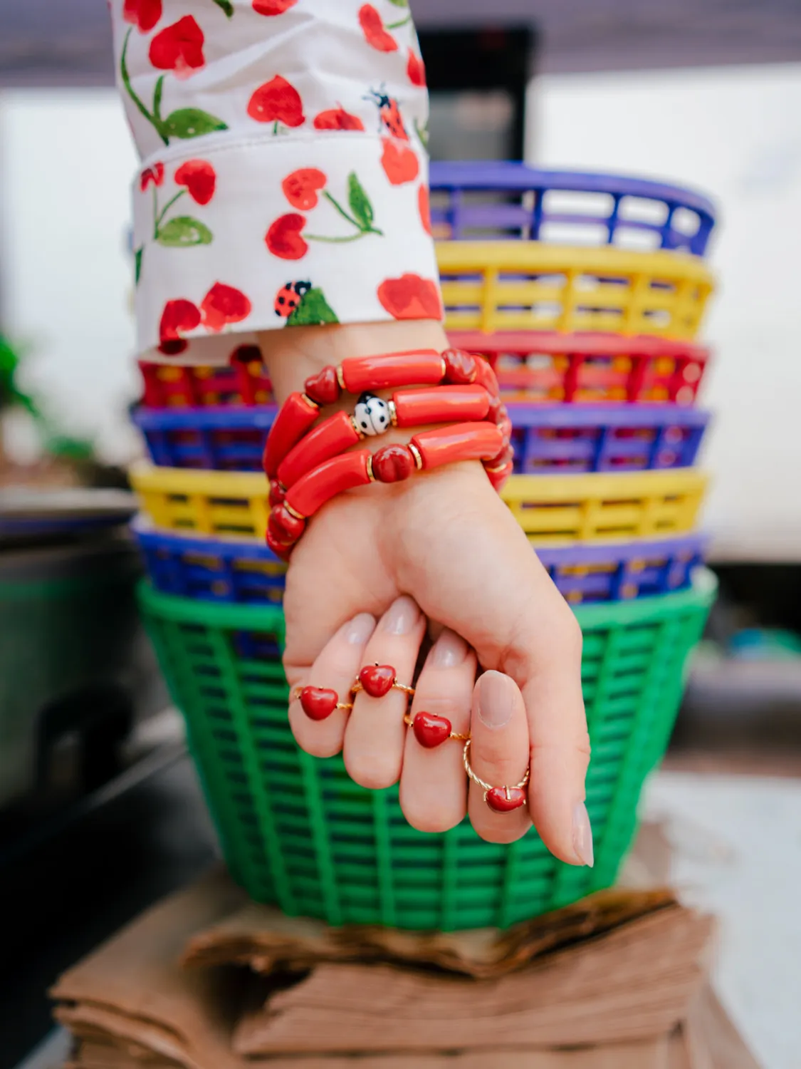 Nach Bijoux bague cœur Chérie Cherry porcelaine