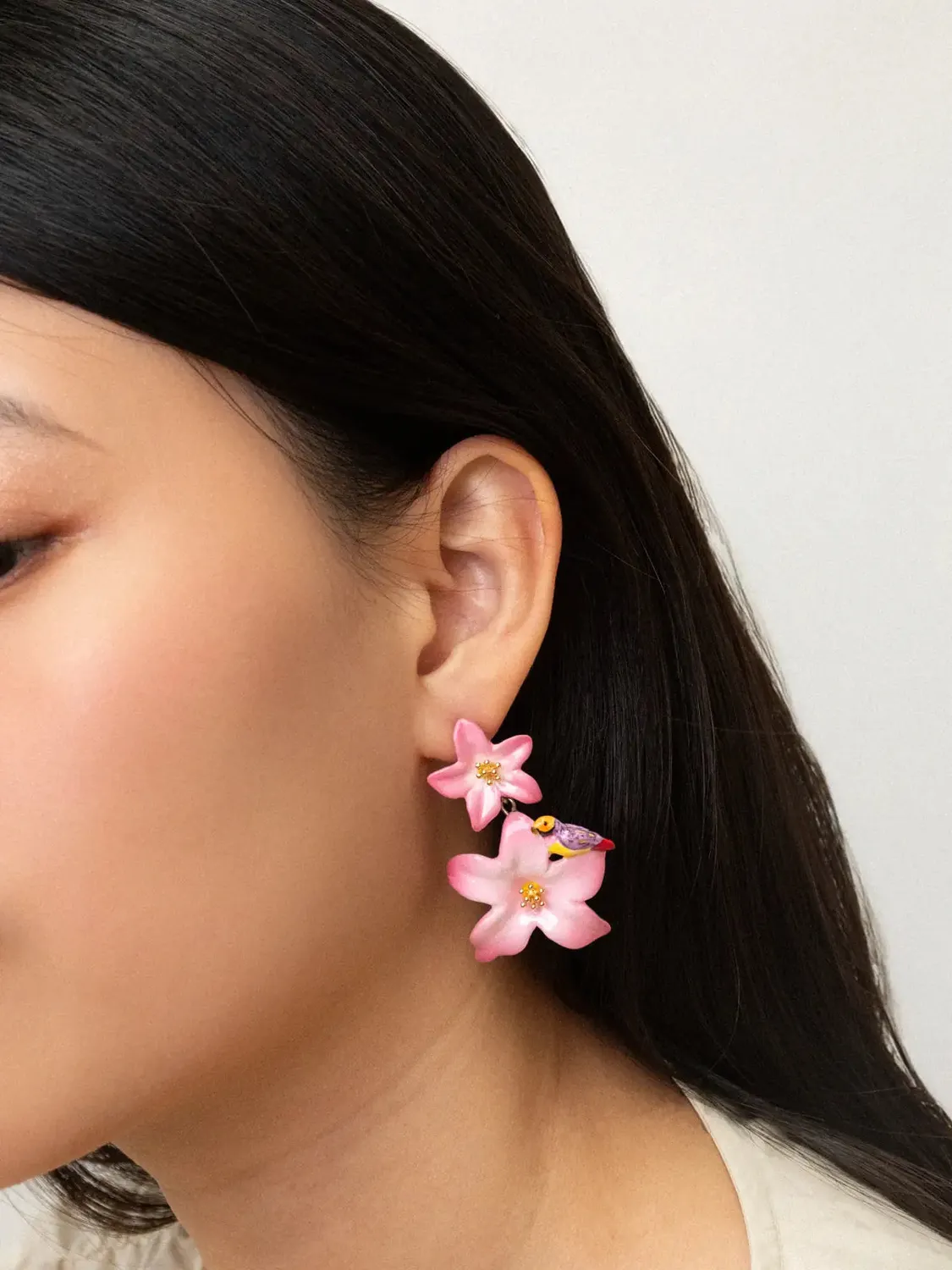 Nach Bijoux double lys roses boucles d'oreilles 5,3 cm