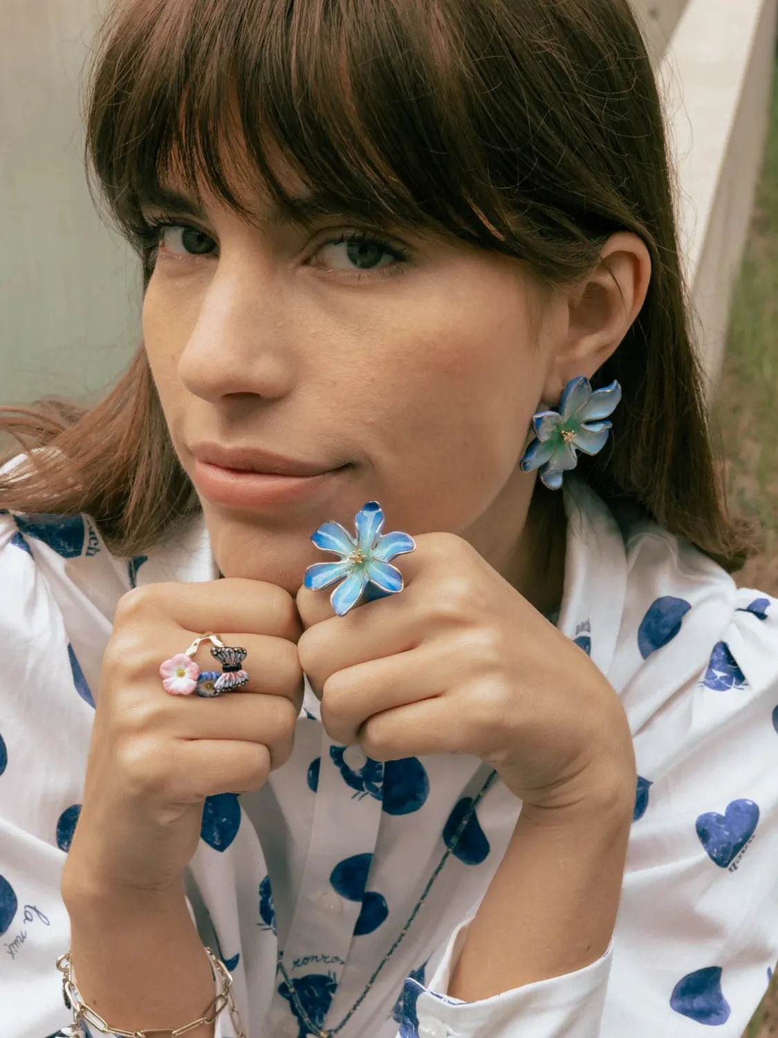 Nach Bijoux Fleur Bleue bague porcelaine cosmic