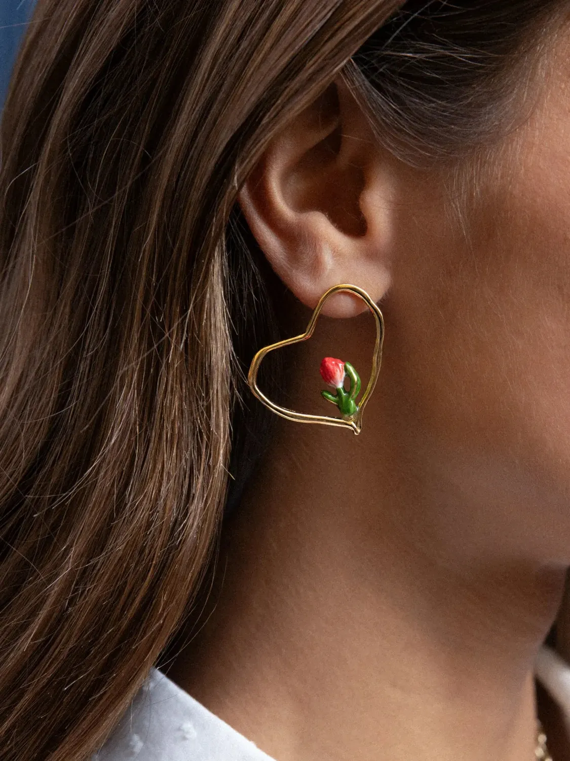 Nach Bijoux Cœur Tulipe boucles d'oreilles porcelaine dorée