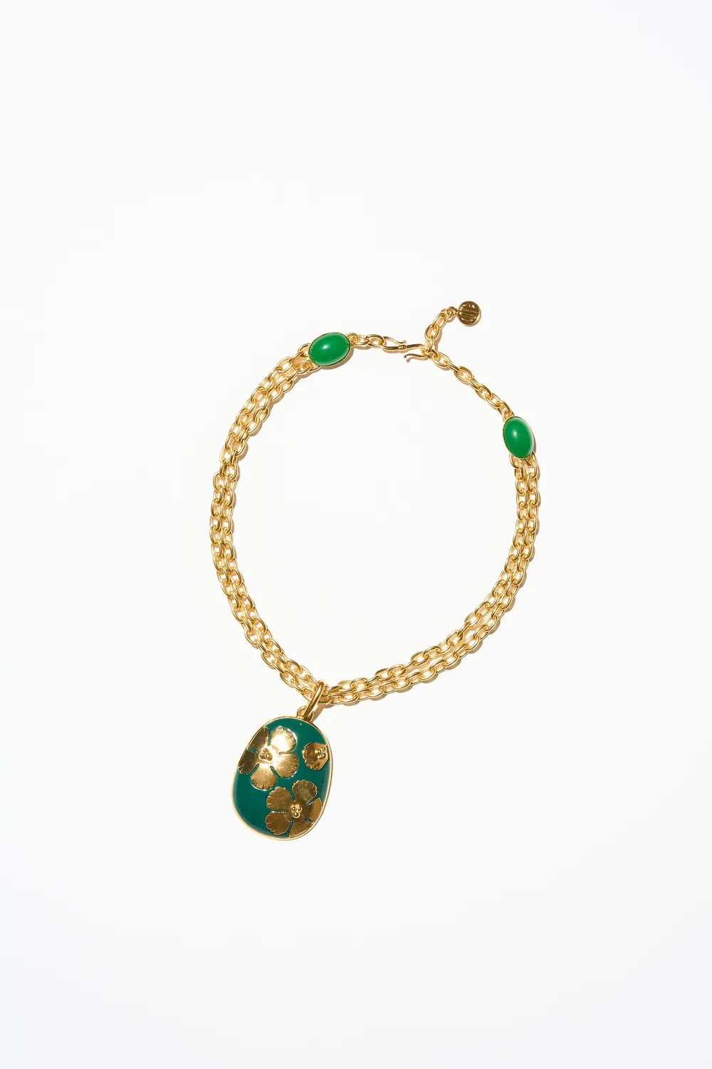 Philippe Ferrandis Magnolia fleurs d'or collier vert noir 39 cm
