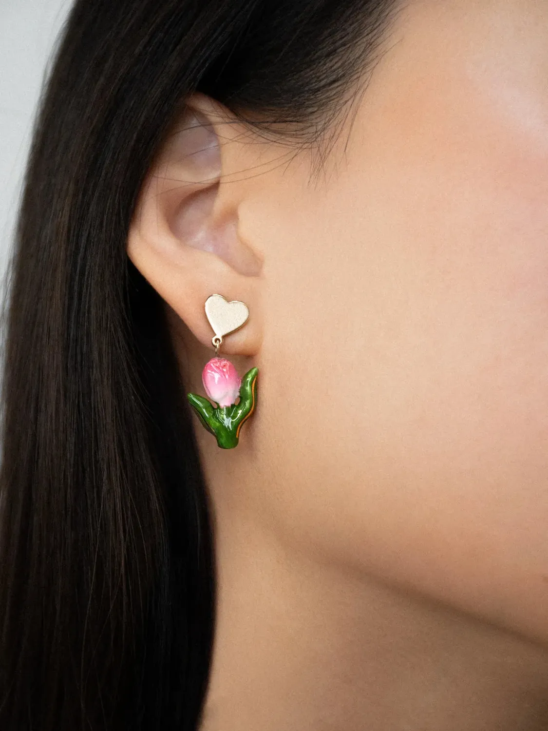 Nach Cœur et tulipe boucles pendantes porcelaine