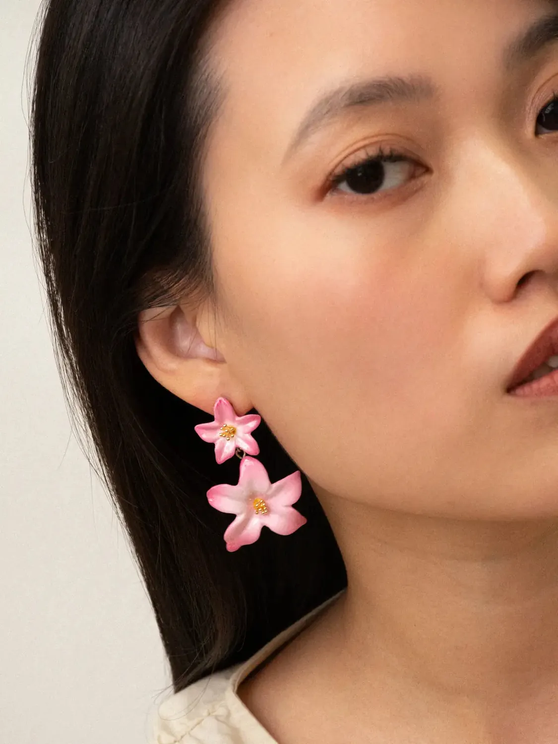 Nach Bijoux double lys roses boucles d'oreilles 5,3 cm