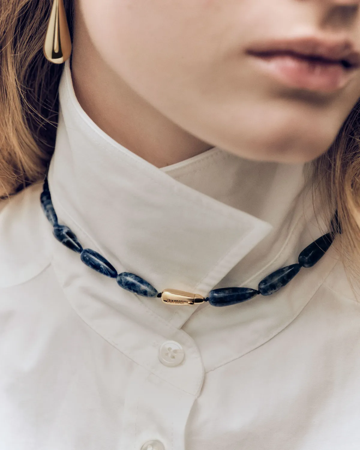 PDPAOLA Sodalite Drop collier doré pierre bleue