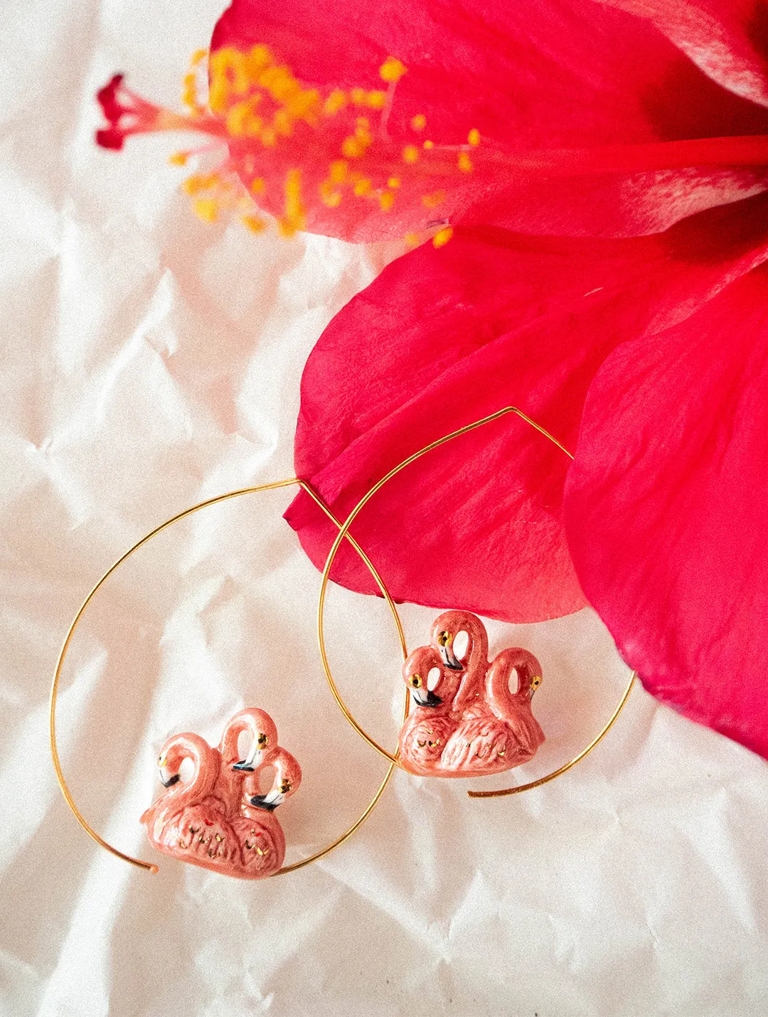 Nach Bijoux Aloha flamants roses grandes créoles 5 cm