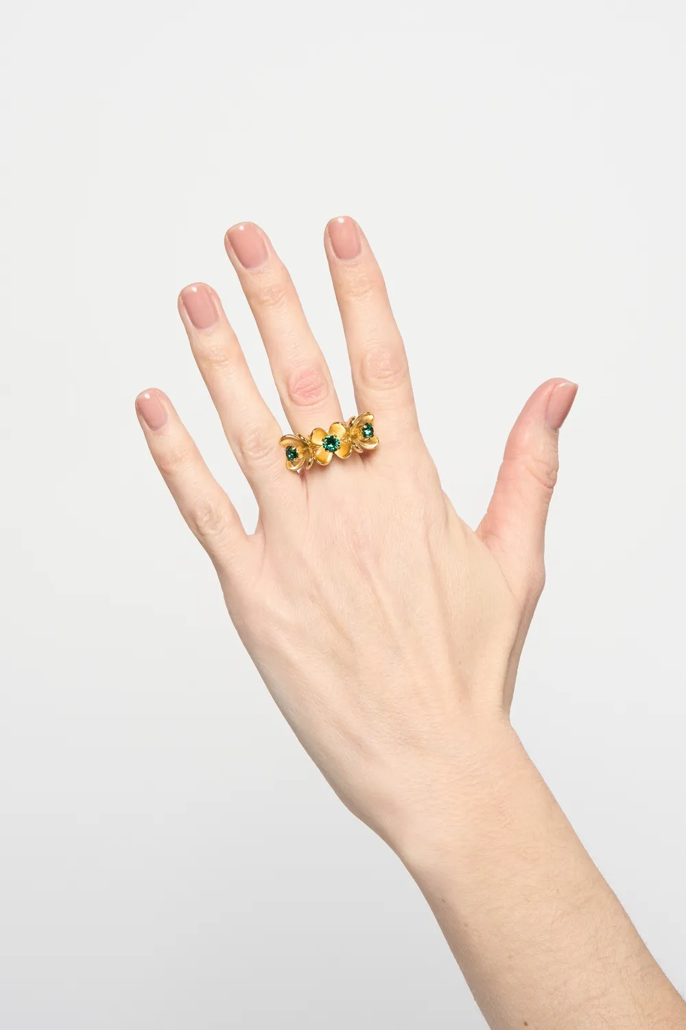 Philippe Ferrandis Eugenie bague ajustable 3 fleurs cristal vert