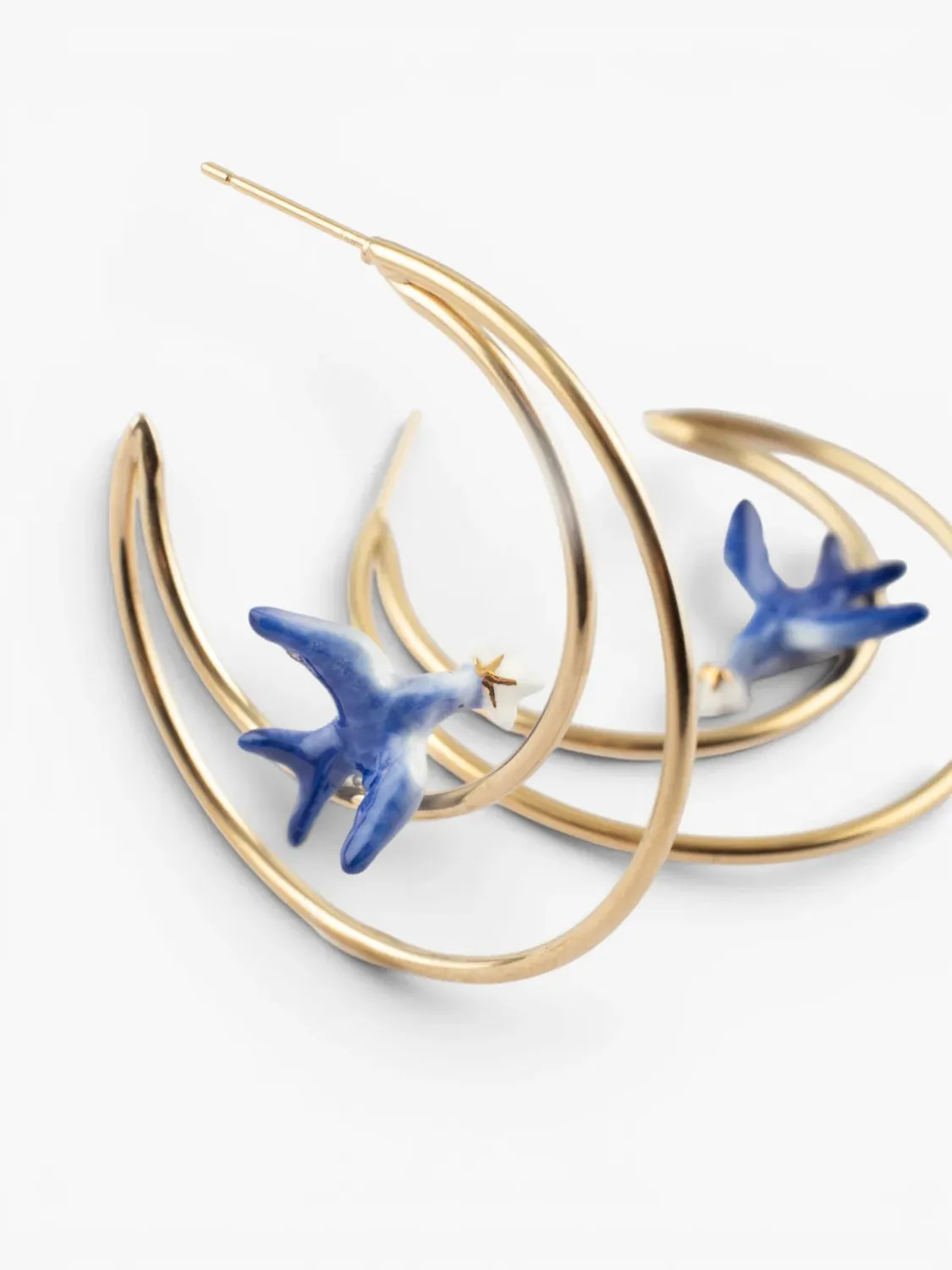 Nach Bijoux Cosmic Créoles lunes hirondelle bleue paire porcelaine