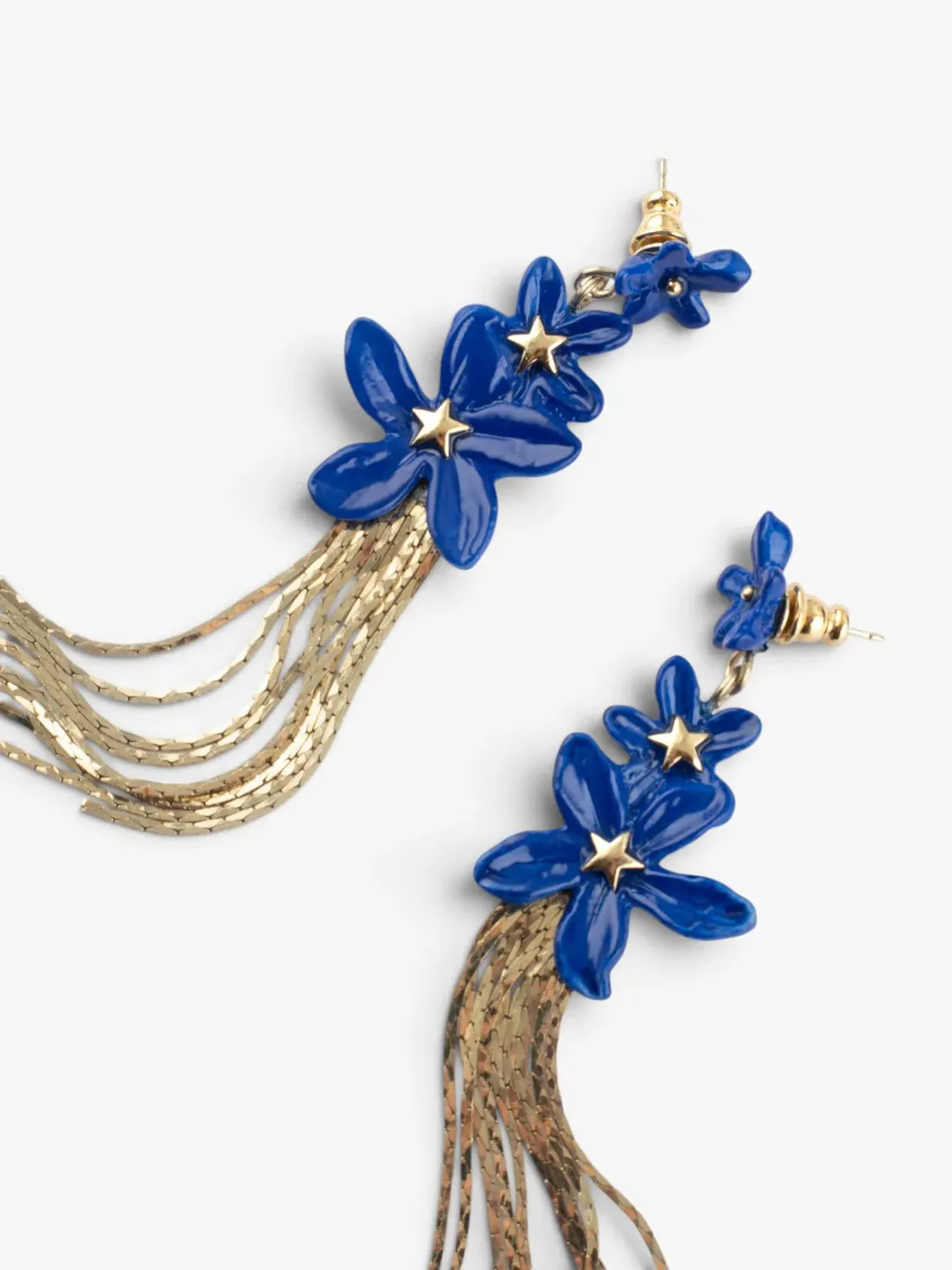 Nach Bijoux Jasmin boucles d'oreilles franges fleurs bleues 11 cm